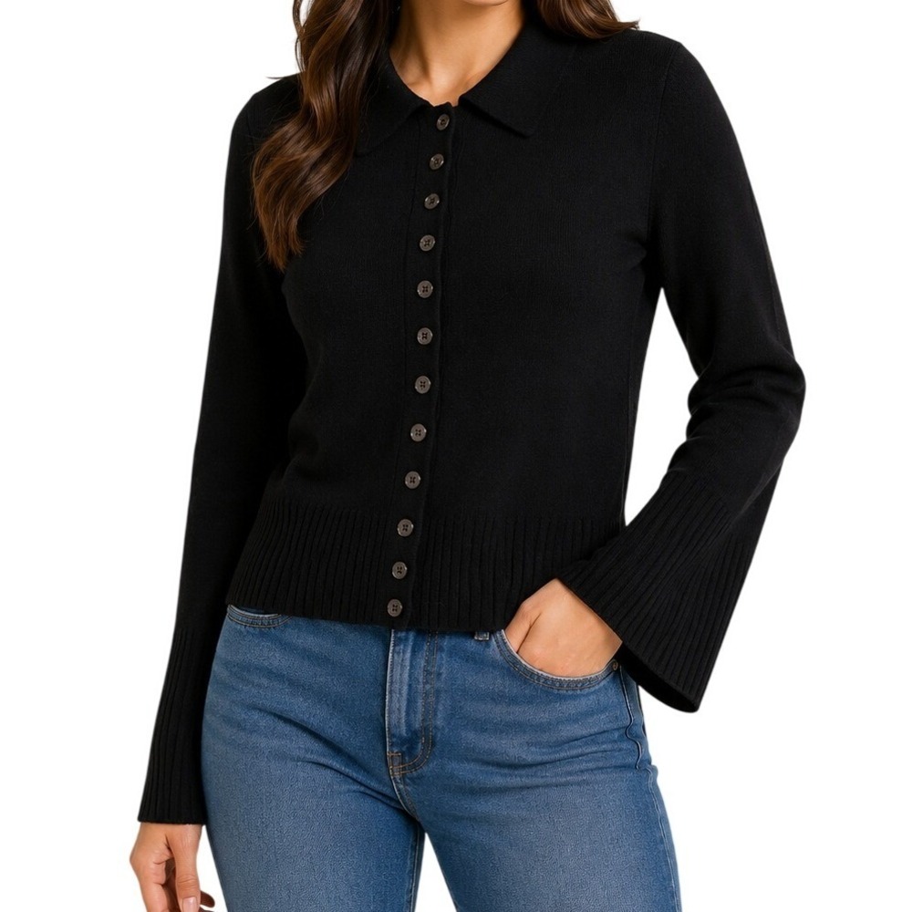 J. Crew Black 100% Lambs Wool Button Front Cardigan Sweater Women's Large